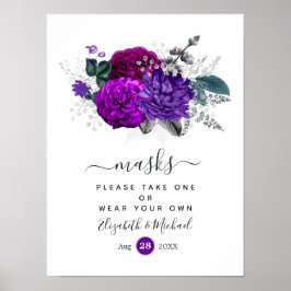 Poster Roxo Real e Máscaras de Casamento Floral de Prata