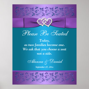 Póster Roxo, Teal Floral Hearding Sinal/Poster