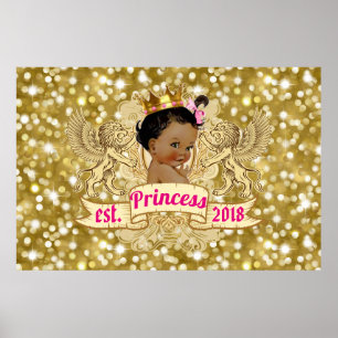 Poster Royal African Princess Pink Dourado Rico brilhante