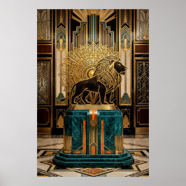 Poster Royal Art Deco Lion Statue Gold Foil