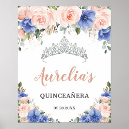 Poster Royal Blue Blush Floral Quinceañera Tiara Boas-vin