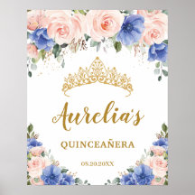 Royal Blue Blush Floral Quinceañera Tiara Boas-vin