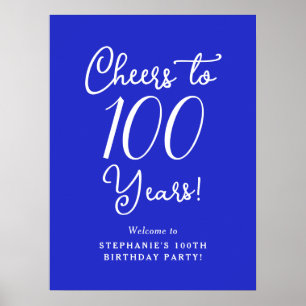 Poster Royal Blue Cheers to 100 Anos Aniversário Bem-vind
