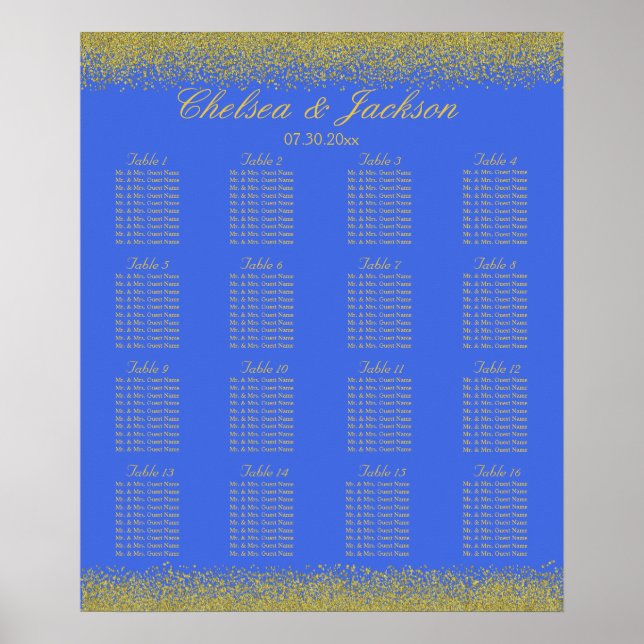 Póster Royal Blue e Dourado Confetti - 16 Gráfico de Asse (Frente)