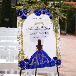 Poster Royal Blue Princess Floral Quinceañera Birthday
