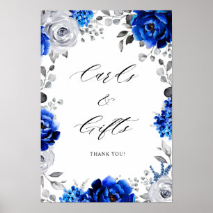 Poster Royal Blue Silver Floral Cards & Gifts Poste