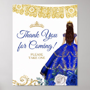 Poster Royal Blue Vresses Floral Quinceañera Obrigado