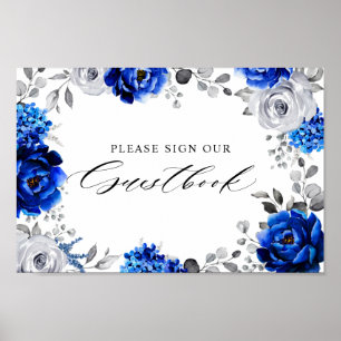 Poster Royal Blue White Silver Floral - Sinal do nosso Gu