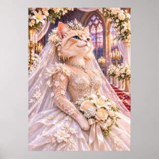 Poster Royal Cat Bride Wedding Dress Fantasy Wall Art