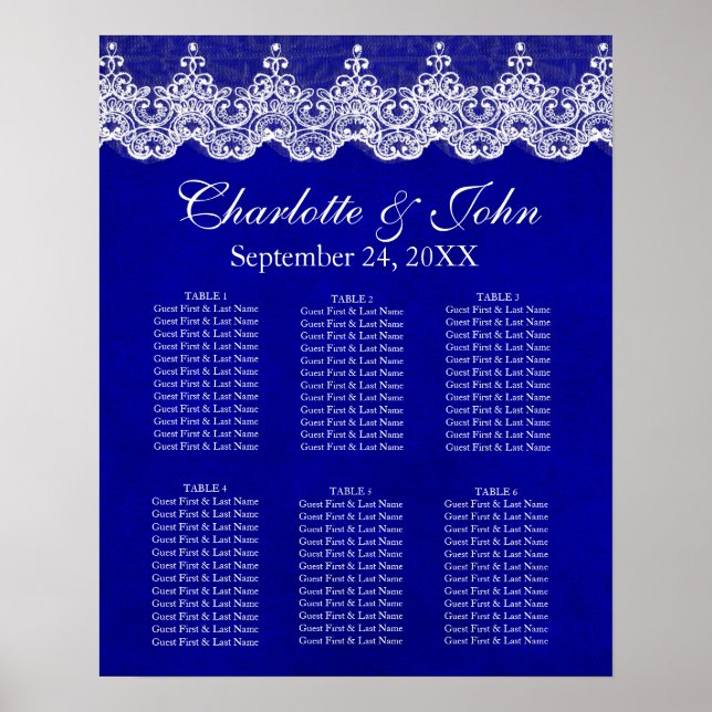 Poster Royal Cobalt Lace Seating Chart Poste (Frente)