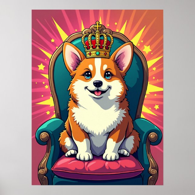 Poster Royal Corgi com Coroa - Pop de Arte Engraçada (Frente)