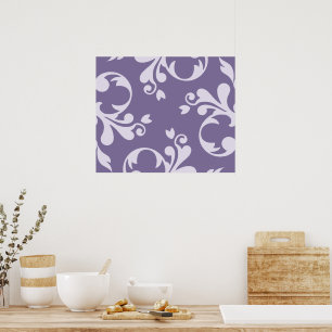 Póster Royal Damask, Ornaments, Swirls - Branco roxo