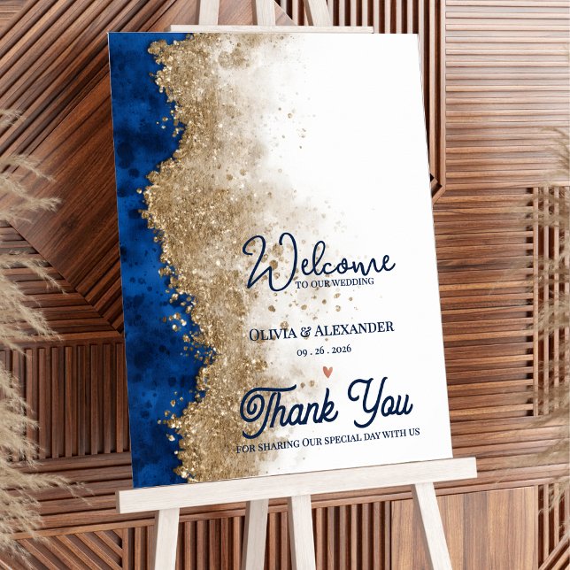 Poster Royal Elegant Navy Blue Gold Wedding Welcome (Royal Blue Gold Wedding Welcome Sign | Elegant Navy Blue Gold Wedding Welcome Poster)
