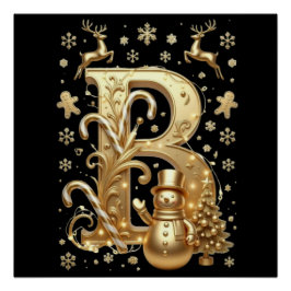 Póster Royal Gold Letter B Luxury Snowman Glossy Poster 