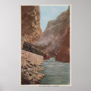 Poster Royal Gorge, CO - View of Train Alongside River