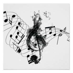 Póster Royal Music Note efeito preto e branco do fumo