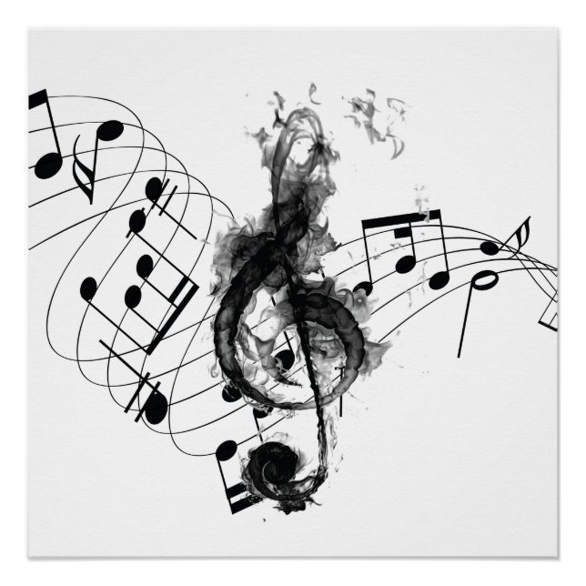 Póster Royal Music Note efeito preto e branco do fumo (Frente)