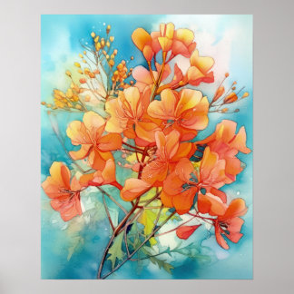 Poster Royal Poinciana Buquê Watercolor