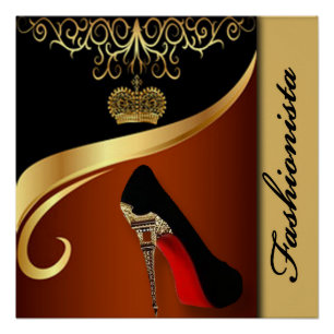 Póster Royality Paris High Heel & Dourado Crown Patterno