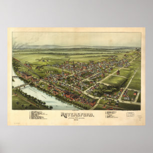 Poster Royersford Pennsylvania 1893 Mapa Panorâmico Antiq