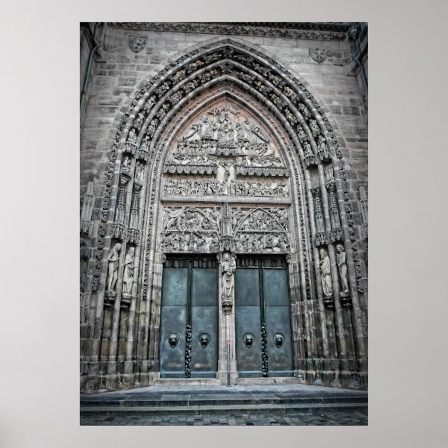 Póster Rua. Catedral de Lorenz - Nuremberga, Alemanha, Po (Frente)