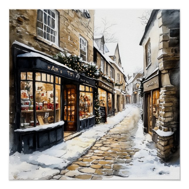 Póster Rua Cobblestone de Natal (Frente)