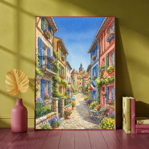 Poster Rua Colorida do Castelo de Vila Francesa em Aquare