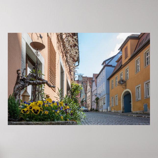 Poster Rua colorida em Rothenburg ob der Tauber (Frente)