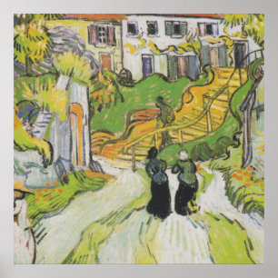Póster Rua da Aldeia e Escadas em Auvers com Números