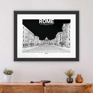 Poster Rua da Cidade Vaticano de Roma, Basilica Negra-neg