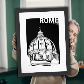 Poster Rua da cidade Vaticano de Roma. Desenho do Viagem