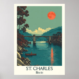 Poster Rua da Ponte do Rio Vintage de Charles Illinois