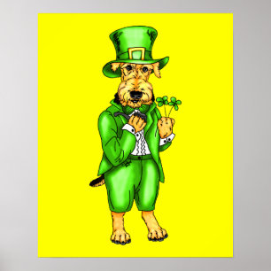 Póster Rua de Airedale Terrier no dia de Patrick Leprecha