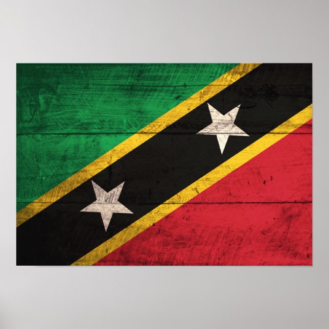 Póster Rua de Madeira Antiga. Bandeira de Kitts / Nevis (Frente)
