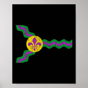 Poster Rua de Mardi Gras. Louis Flag Soulard Afastado
