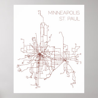 Póster Rua de Minneapolis. Paul Transit Routes (Impressão