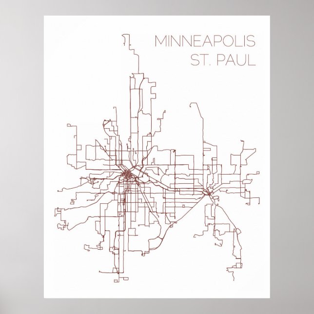 Póster Rua de Minneapolis. Paul Transit Routes (Impressão (Frente)