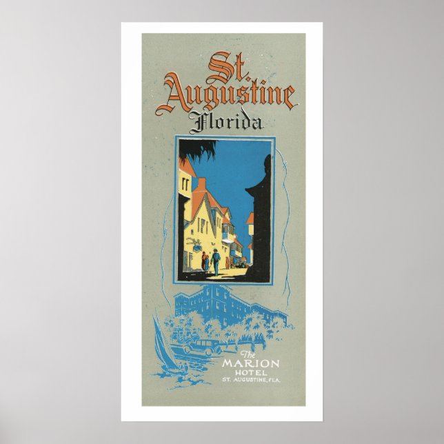 Póster Rua De Vintage. Augustine Florida Viagem Ad Art Po (Frente)