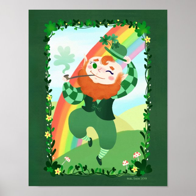 Poster Rua do dia de Patrick, "Cute Leprechaun Art" (Frente)
