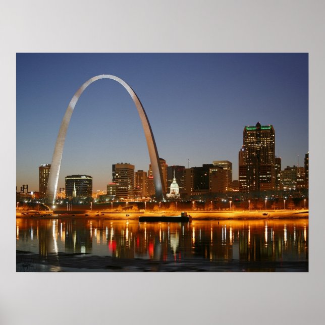Póster Rua do Gateway Arch, Louis Mississippi à Noite (Frente)