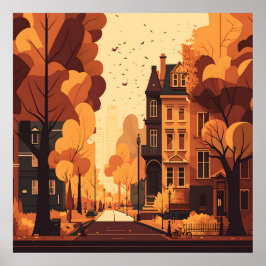 Poster Rua Fall City Russo Laranja Vermelho Amarelo Verme