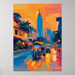Poster Rua Fauvista de Tuk Tuk de Banguecoque