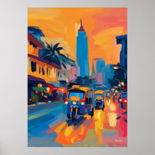 Poster Rua Fauvista de Tuk Tuk de Banguecoque