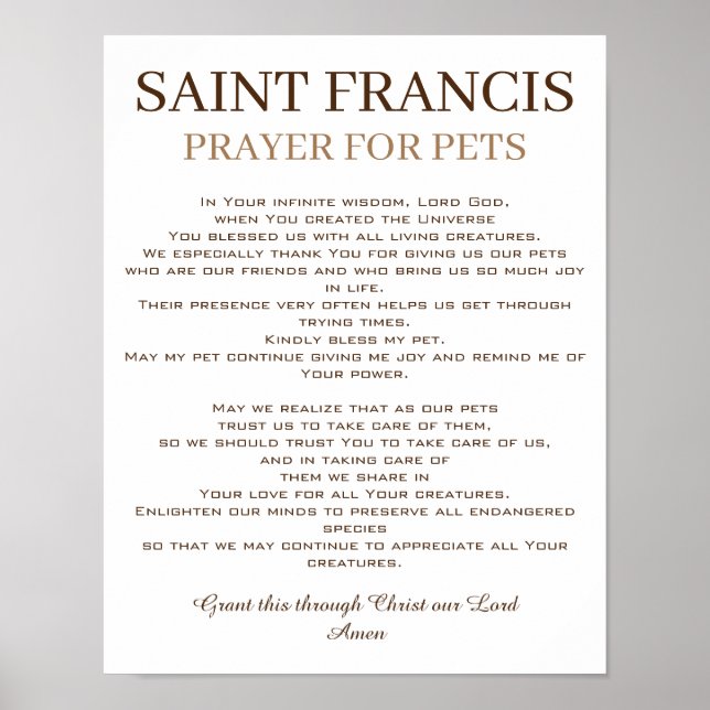 Poster Rua. Francis Prayer para Animais de Companhia (Frente)