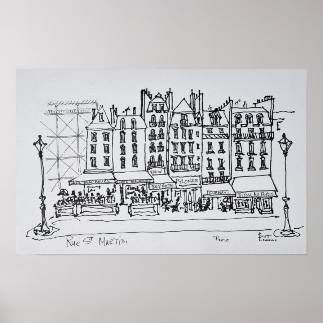 Póster Rua histórica Rue. Martin, Paris, França (Frente)