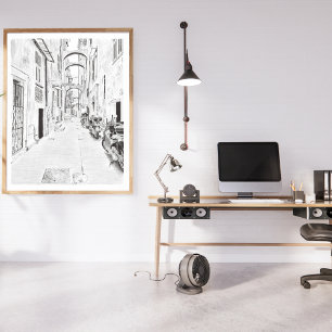 Poster Rua Italiana Estreita, Preto e Branco