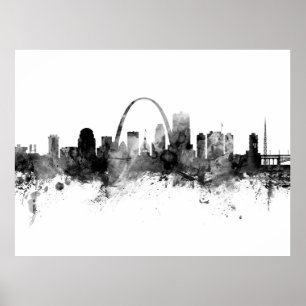 Poster Rua Louis Missouri Skyline Black White