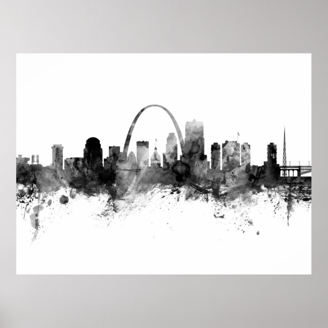 Poster Rua Louis Missouri Skyline Black White (Frente)