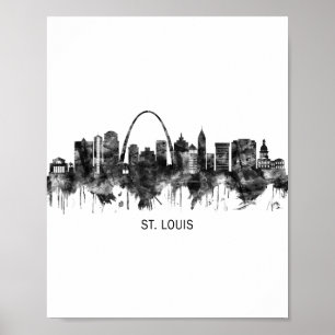 Poster Rua Louis Missouri Skyline BW