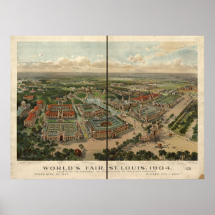 Póster rua Louis MO Mapa Panorâmico Justo do Mundo em 190